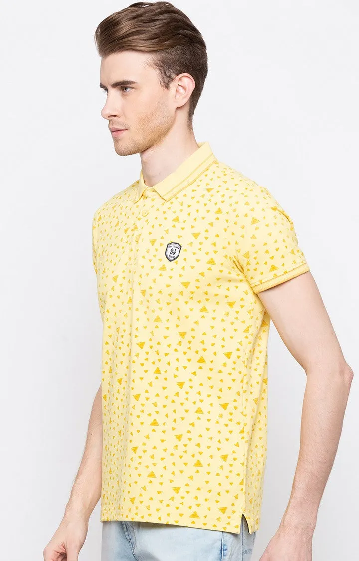 Spykar Yellow Cotton Polo T-Shirt