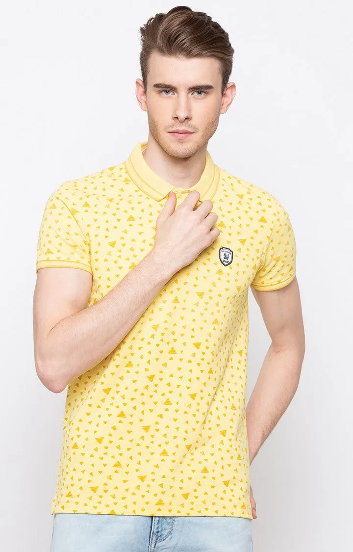 Spykar Yellow Cotton Polo T-Shirt