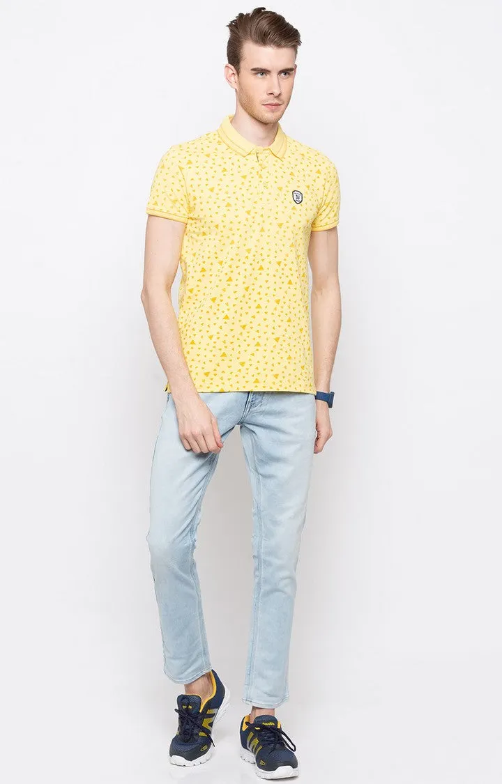 Spykar Yellow Cotton Polo T-Shirt