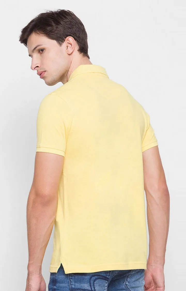 Spykar Yellow Cotton Slim Fit Polo T-Shirt For Men