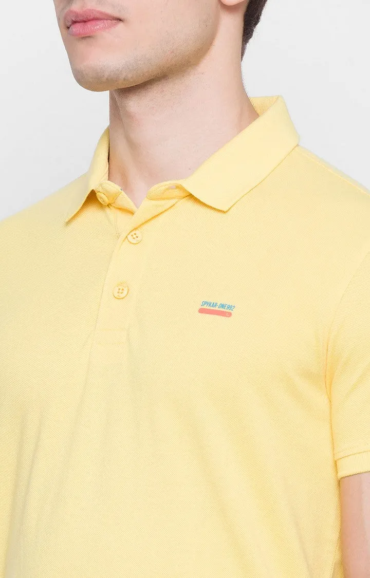 Spykar Yellow Cotton Slim Fit Polo T-Shirt For Men