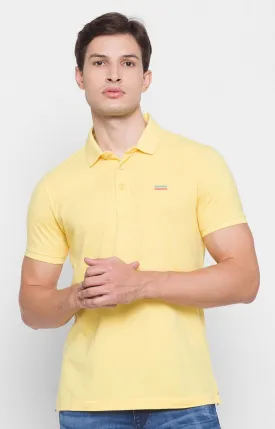 Spykar Yellow Cotton Slim Fit Polo T-Shirt For Men