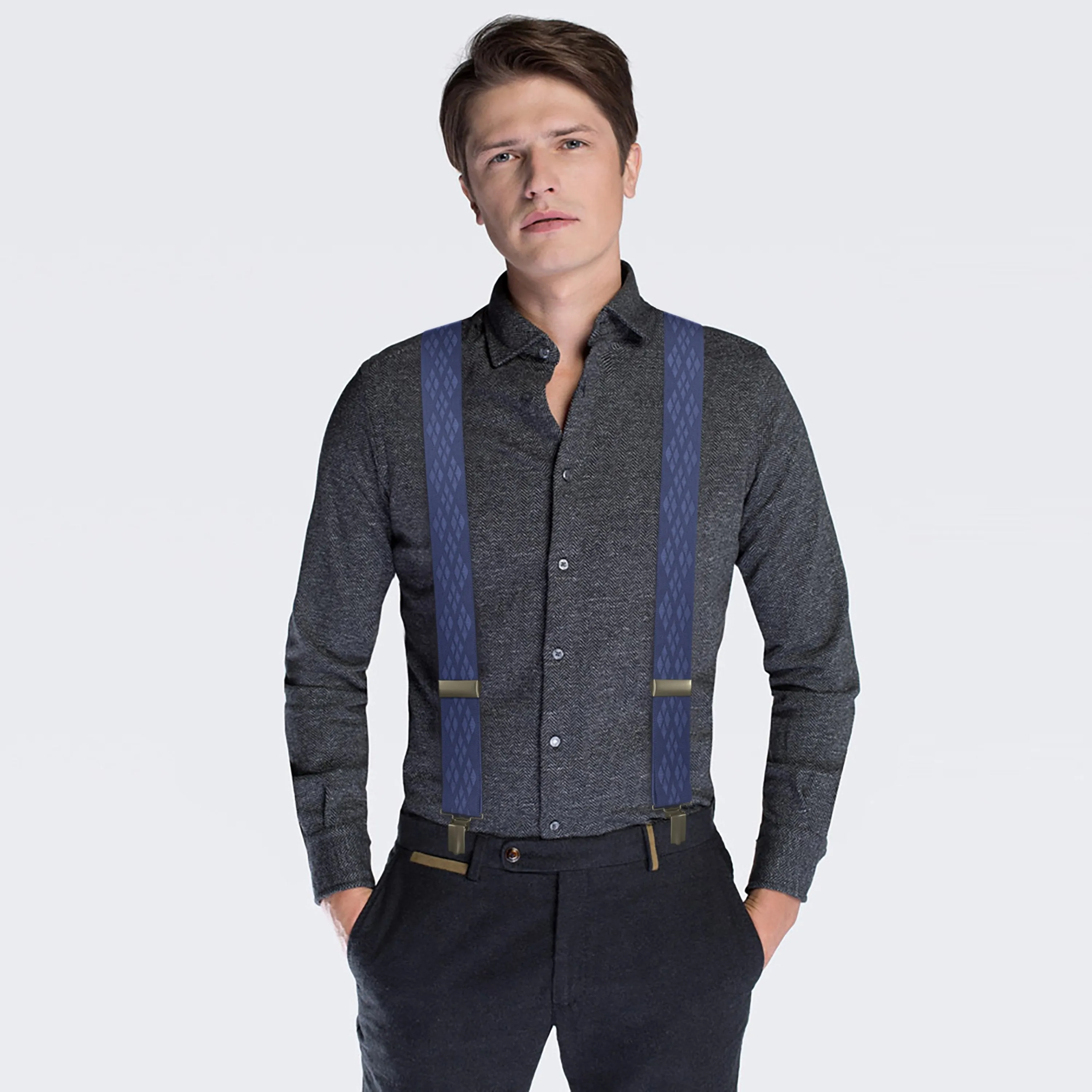 Steel Blue Rhombus Premium Men's Suspenders