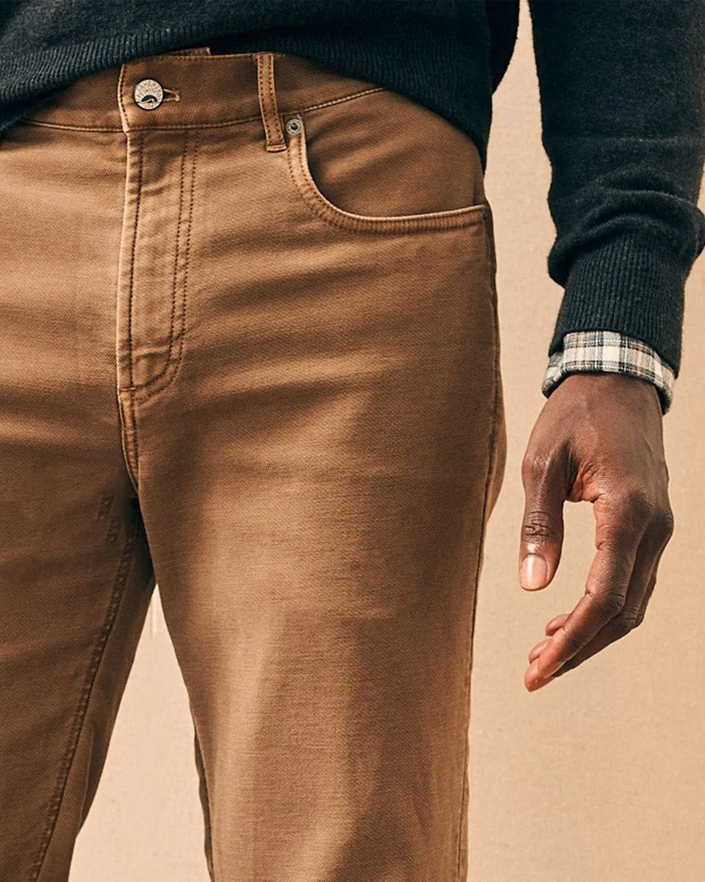 STRETCH TERRY FIVE POCKET PANT - BARK BROWN