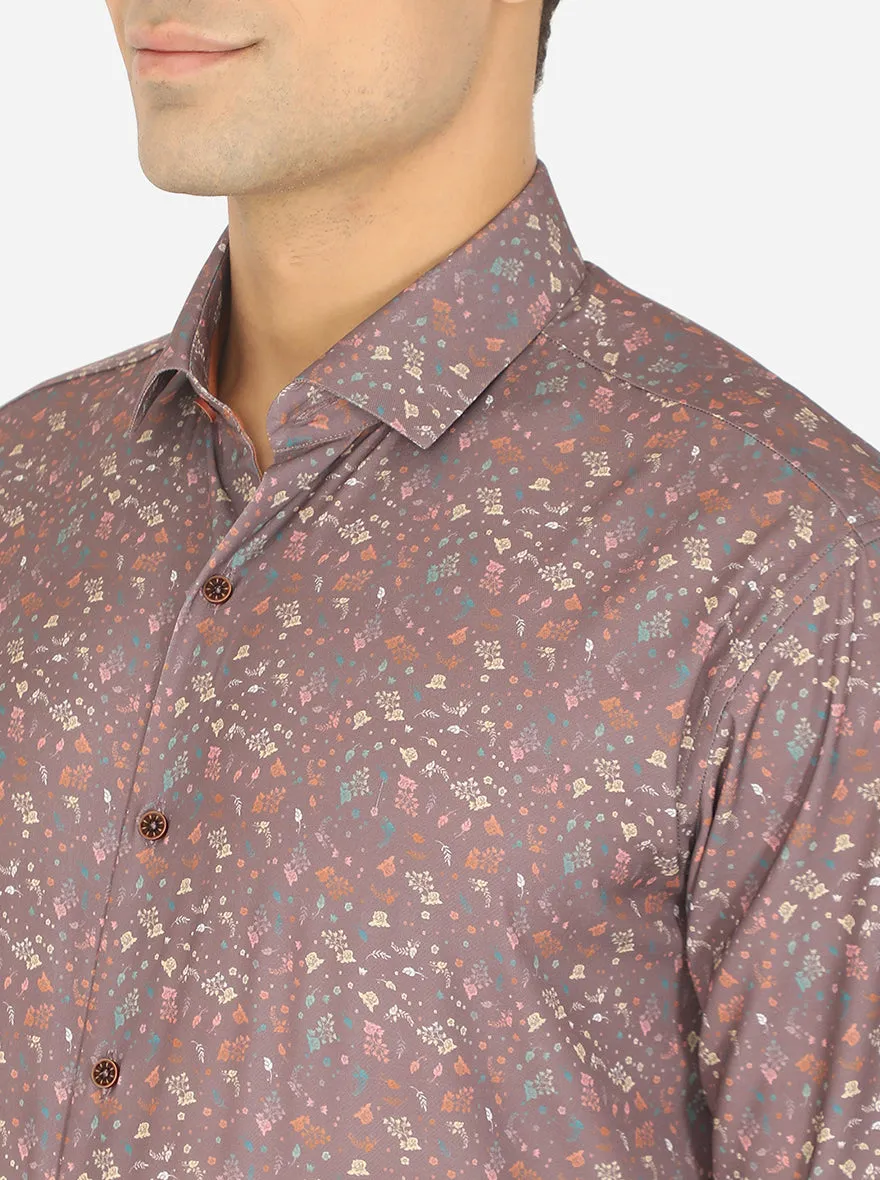 Terracotta Printed Slim Fit Party Wear Shirt | JB Studio