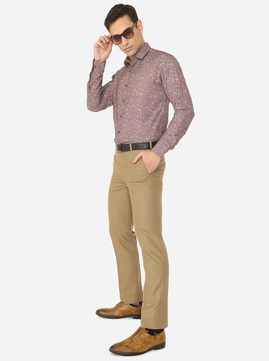 Terracotta Printed Slim Fit Party Wear Shirt | JB Studio