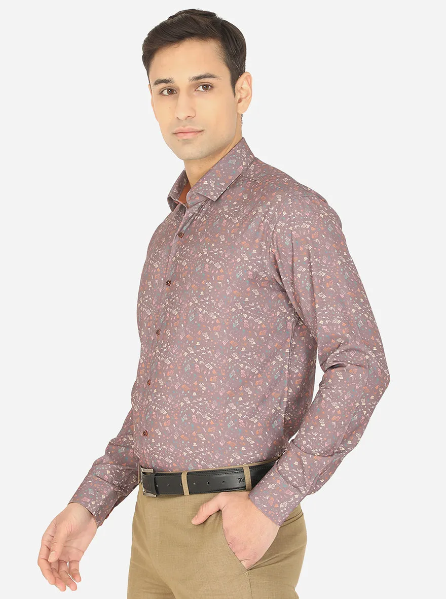 Terracotta Printed Slim Fit Party Wear Shirt | JB Studio