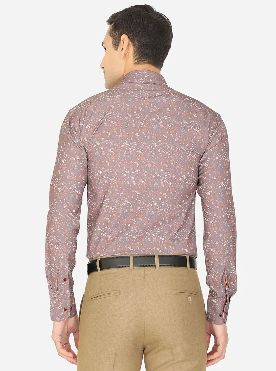 Terracotta Printed Slim Fit Party Wear Shirt | JB Studio