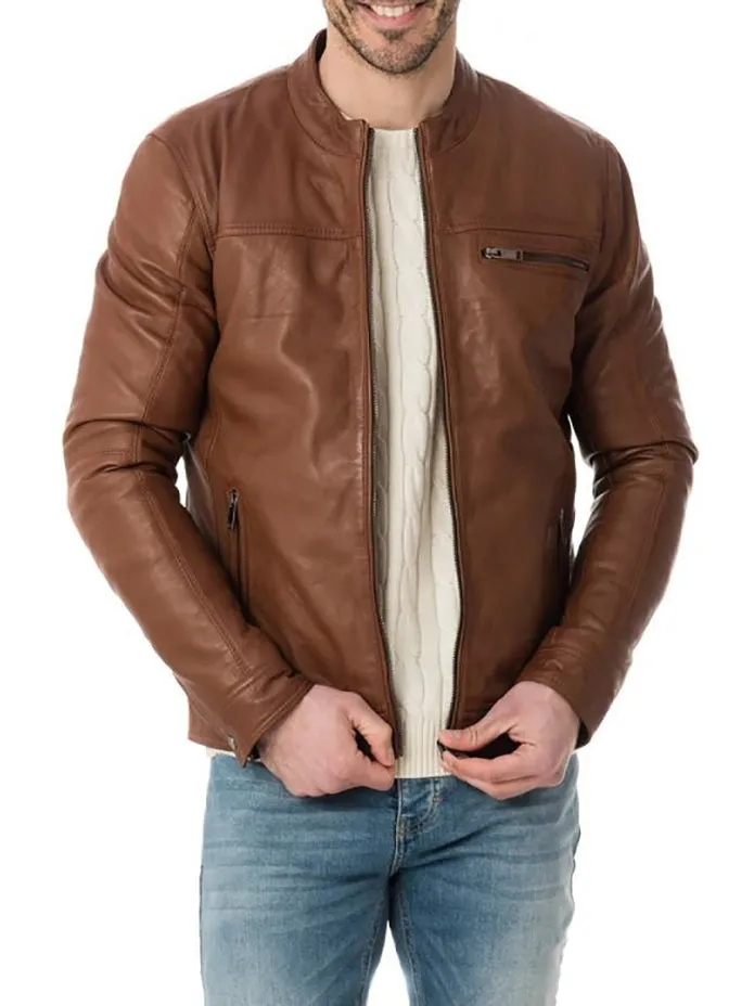 Thunderbolt Tan Leather Biker Jacket