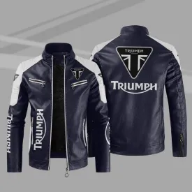 Triumph Black Biker Leather Jacket for Mens