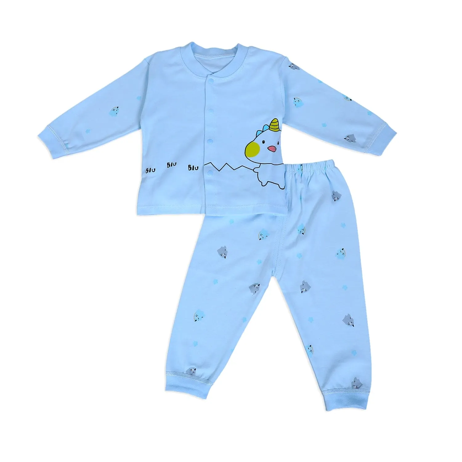 Unicorn Full Sleeves 2 Piece Buttoned Pyjama Set Night Suit - Blue