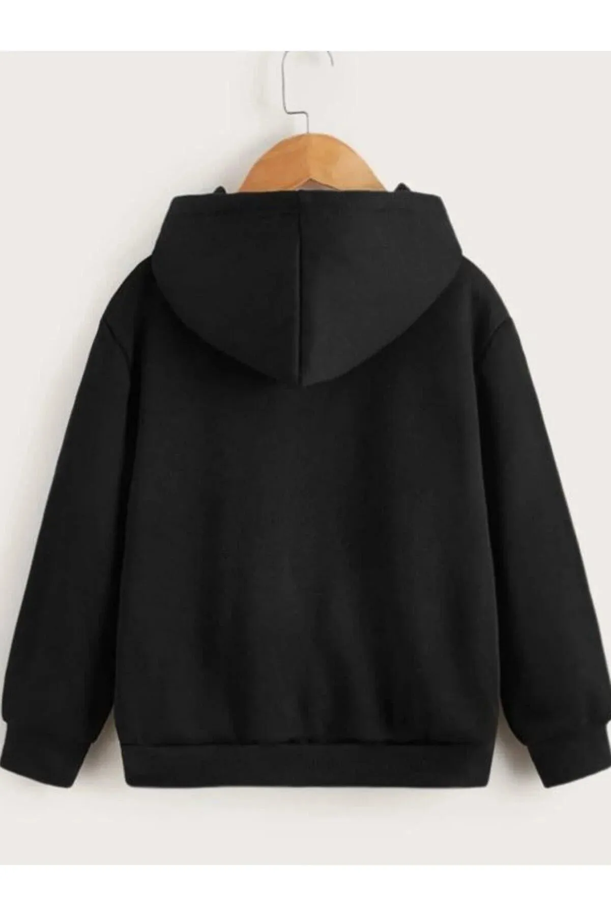 Vask Girl's Black Hooded Oversize Sweatshirt