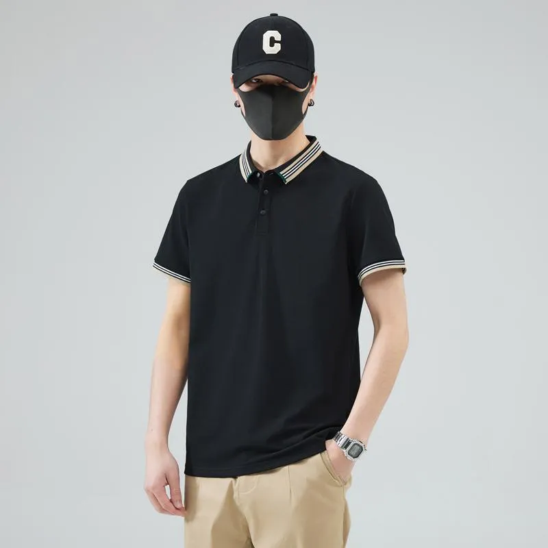 Versatile Trendy Lapel Pure Cotton Elasticity Simplicity Short Sleeve Polo Shirt