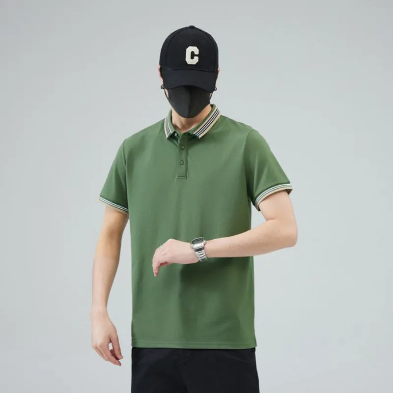 Versatile Trendy Lapel Pure Cotton Elasticity Simplicity Short Sleeve Polo Shirt