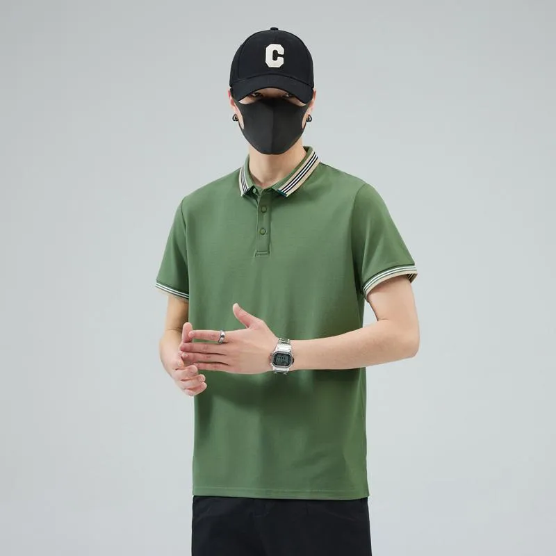 Versatile Trendy Lapel Pure Cotton Elasticity Simplicity Short Sleeve Polo Shirt