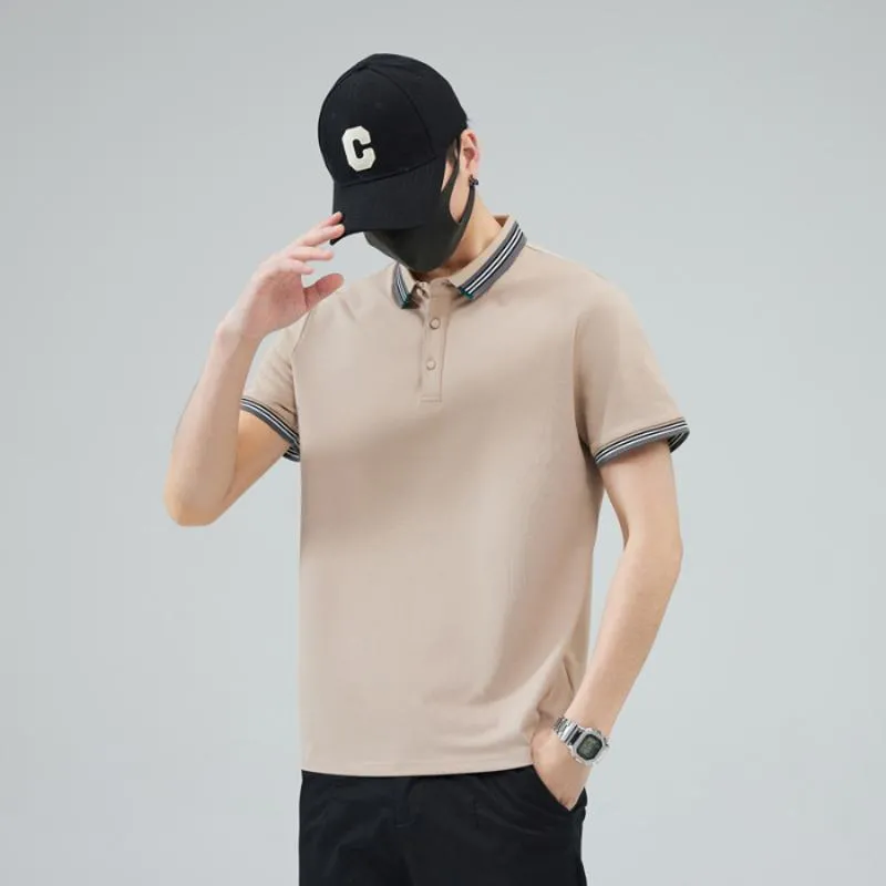 Versatile Trendy Lapel Pure Cotton Elasticity Simplicity Short Sleeve Polo Shirt