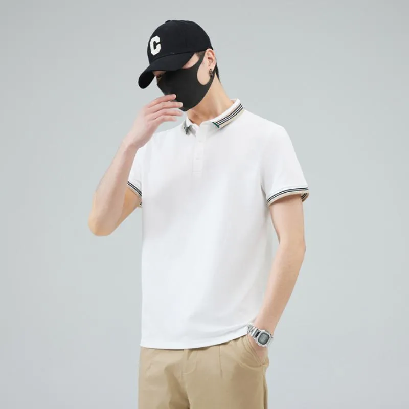 Versatile Trendy Lapel Pure Cotton Elasticity Simplicity Short Sleeve Polo Shirt