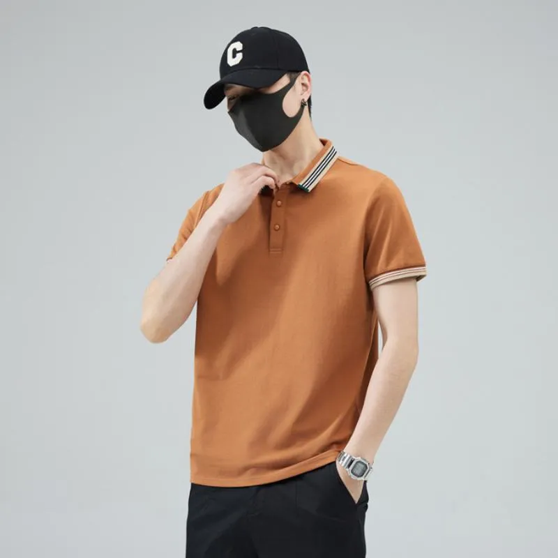 Versatile Trendy Lapel Pure Cotton Elasticity Simplicity Short Sleeve Polo Shirt