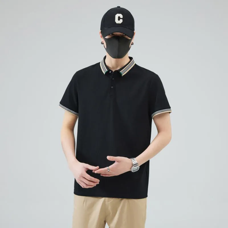 Versatile Trendy Lapel Pure Cotton Elasticity Simplicity Short Sleeve Polo Shirt