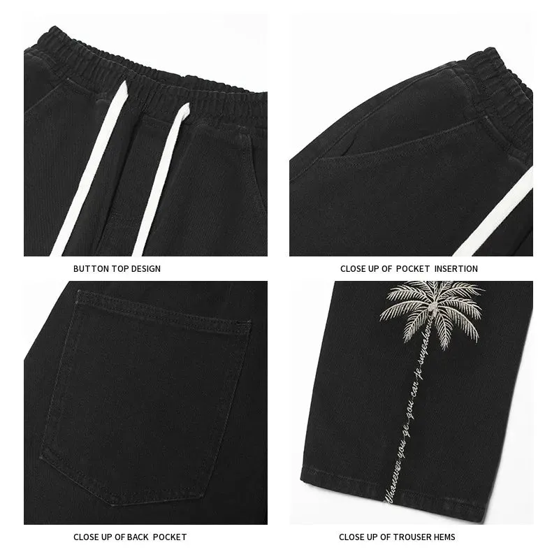 Wiaofellas  -  Designer Men Jeans Pants Trouser Legs Embroidery Drawstring Straight Black Blue Quality Fashion Oversized Denim Trousers Male