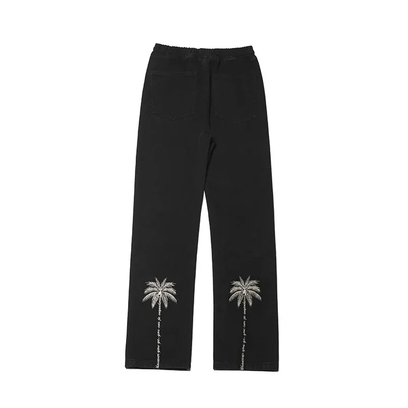 Wiaofellas  -  Designer Men Jeans Pants Trouser Legs Embroidery Drawstring Straight Black Blue Quality Fashion Oversized Denim Trousers Male