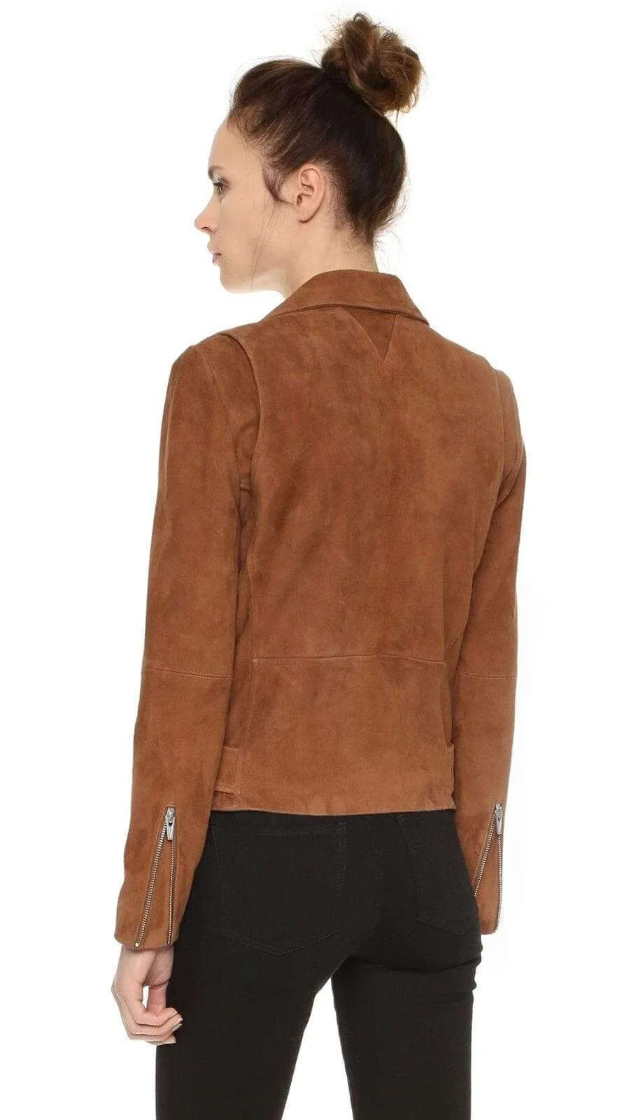 Women's Brown Suede Leather Jacket Slim Fit Motorcycle Jacket